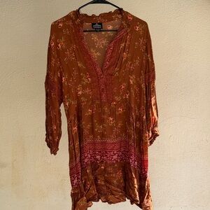 Angie Rust Floral V-Neck Tunic